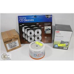 LOT WITH DVD-R AND DVD-RW DISCS, DVD CASES & CD