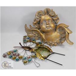 BOX WITH HAND PAINTED CHERUB WALL HANGING &