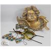 Image 1 : BOX WITH HAND PAINTED CHERUB WALL HANGING &