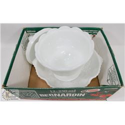 MILK GLASS CANDY DISH & SERVING BOWL.