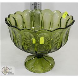 GREEN GLASS CANDY DISH.