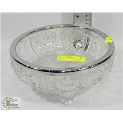 FOOTED SILVER RIMMED SALAD BOWL.