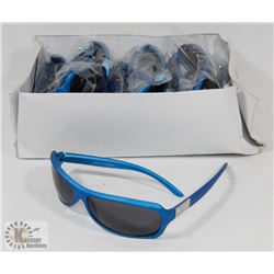 BOX OF METALLIC BLUE SUNGLASSES.