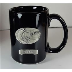 3)  LARGE BLACK MUG WITH PEWTER