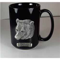 4)  LARGE BLACK MUG WITH PEWTER