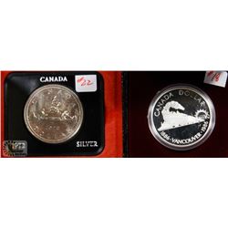 LOT OF 2 CANADA $1 COINS, 1986 VANCOUVER SILVER $1