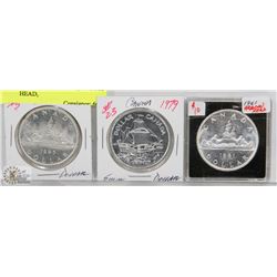 LOT OF 3 CANADA $1 COINS, 1961 MU  ARROW HEAD,