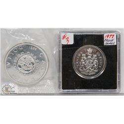 LOT OF 2 CANADA COINS, 1964 $1 COIN, 1977-50 CENT