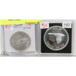 LOT OF 2 CANADA COINS, 1967 $1, 1967- 50 CENT COIN