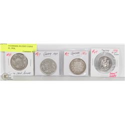 LOT OF 4 CANADA 50 CENT COINS 1941, 1945, 1916,