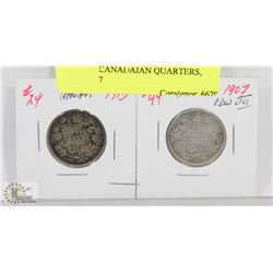 LOT OF  CANADIAN QUARTERS, 1913, 1907