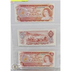 LOT OF 3 CANADA  1974 $2 BILLS