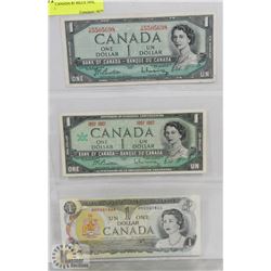 LOT OF 3 CANADA $1 BILLS 1954, 1967, 1973