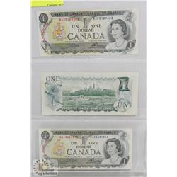 LOT OF 3 CANADA  1973 $1 BILLS