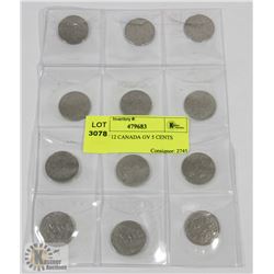 LOT OF 12 CANADA GV 5 CENTS COINS