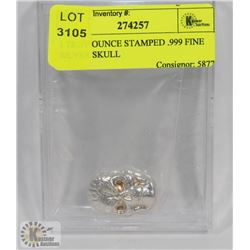 1 TROY OUNCE STAMPED .999 FINE SILVER SKULL