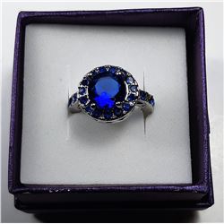 8)  LAB CREATED ROUND BLUE SAPPHIRE RING