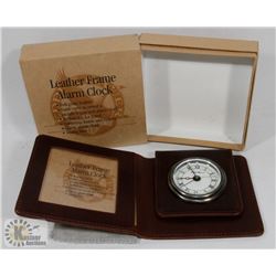 EDDIE BAUER LEATHER FRAME ALARM CLOCK WITH BOX