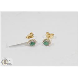 104) GOLD-PLATED SILVER EMERALD & CZ EARRINGS