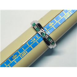 109) STERLING SILVER EMERALD & DIAMOND RING