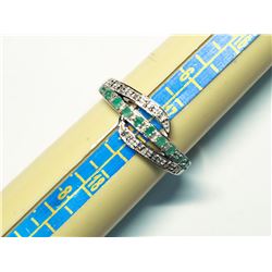 111) STERLING SILVER EMERALD & DIAMOND RING