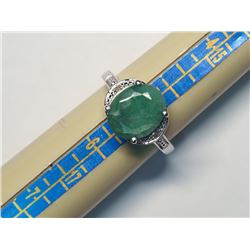 113) STERLING SILVER EMERALD & DIAMOND RING