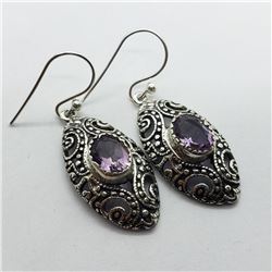 124) STERLING SILVER AMETHYST EARRINGS