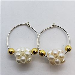 136) GOLD-PLATED STERLING SILVER FW PEARL EARRINGS