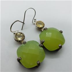 139) STERLING SILVER CITRINE & CHALCEDONY EARRINGS