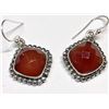 Image 1 : 145) STERLING SILVER RED ONYX EARRINGS