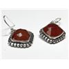 Image 2 : 145) STERLING SILVER RED ONYX EARRINGS