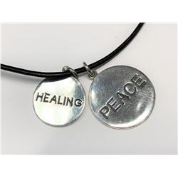 146) TWO SILVER HEALING & PEACE PENDANT NECKLACE