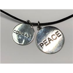 161) TWO SILVER PEACE & COURAGE PENDANT NECKLACE