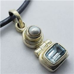 172) STERLING SILVER BLUE TOPAZ FW PEARL PENDANT