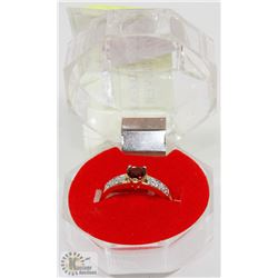 #41-GENUINE  RED GARNET  RING .925 STERLING SILVER