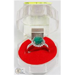 #30- GENUINE EMERALD & CZ GEMSTONE RING