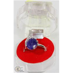 #32-BLUE SAPPHIRE & CZ GEMSTONE RING