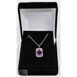 #11-GENUINE PURPLE AMETHYST & CZ PENDANT NECKLACE