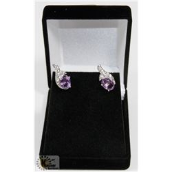 #13-GENUINE PURPLE AMETHYST & CZ  EARRINGS