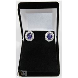#33-BLUE SAPPHIRE & CZ GEMSTONE EARRINGS