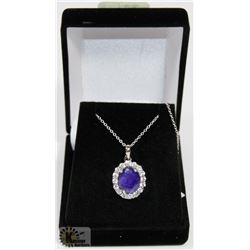 #35-BLUE SAPPHIRE & CZ GEMSTONE PENDANT NECKLACE