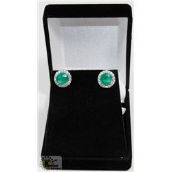#29- GENUINE EMERALD & CZ  GEMSTONE EARRINGS