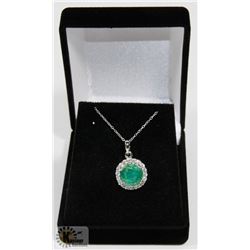 #28-GENUINE EMERALD & CZ  PENDANT NECKLACE