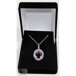 #9-GENUINE PURPLE AMETHYST & CZ PENDANT NECKLACE