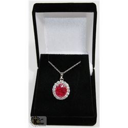 #4-GENUINE RED RUBY & CZ PENDANT & NECKLACE
