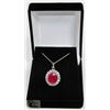 #4-GENUINE RED RUBY & CZ PENDANT & NECKLACE