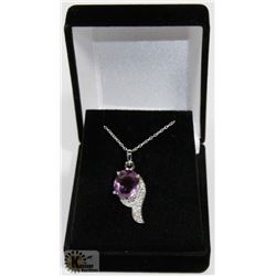 #10-GENUINE PURPLE AMETHYST & CZ PENDANT NECKLACE