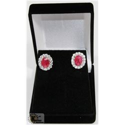 #3-GENUINE RED RUBY & CZ EARRINGS
