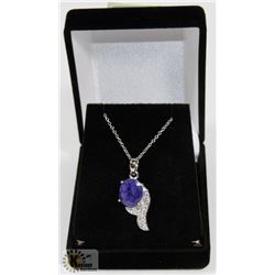 #36-BLUE SAPPHIRE & CZ GEMSTONE PENDANT NECKLACE
