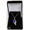 #36-BLUE SAPPHIRE & CZ GEMSTONE PENDANT NECKLACE